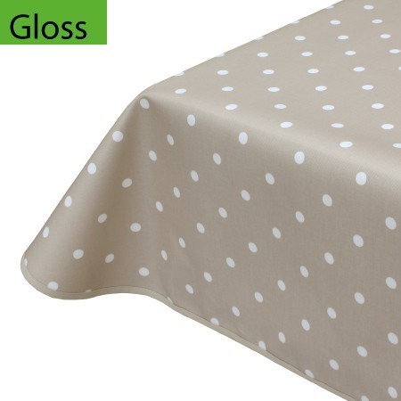 Gloss PVC Oilcloth Remnant, Polka Dot Taupe 132cm x 180cm