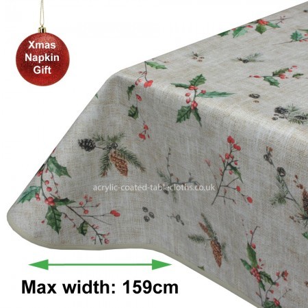 Christmas Holly Acrylic Coated Tablecloth