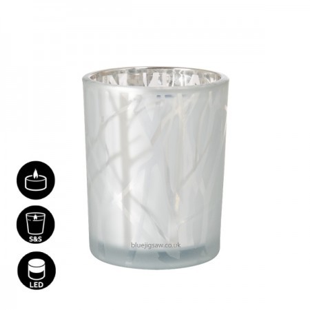 Shimmer Frosted Glass Candle Holder, 100mm x Ø80mm, White