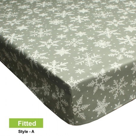 Acrylic Coated Fitted Tablecloth, Christmas Snowflakes Warm Grey