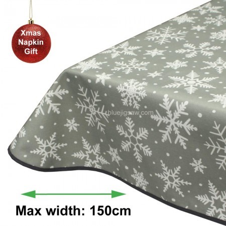 Christmas Snowflakes Warm Grey Acrylic Coated Tablecloth