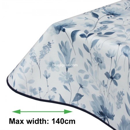 Watercolour Blue Flower Wipeclean Tablecloth, Vinyl PVC