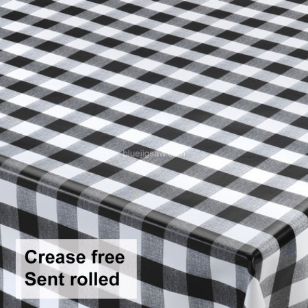 Black Large Gingham Wipeclean Tablecloth, Vinyl PVC