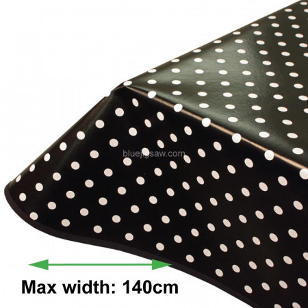 Black Polka Dot Wipeclean Tablecloth, Vinyl PVC