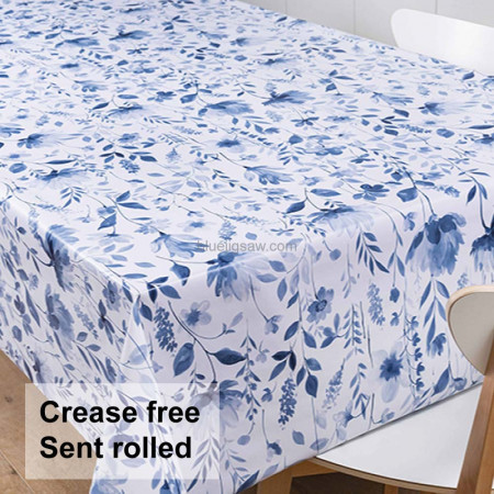 Watercolour Blue Wipeclean Tablecloth, Vinyl PVC