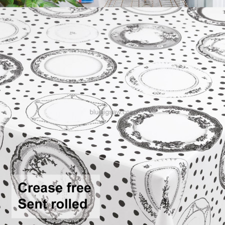 Vintage Plates Wipeclean Tablecloth, Vinyl PVC