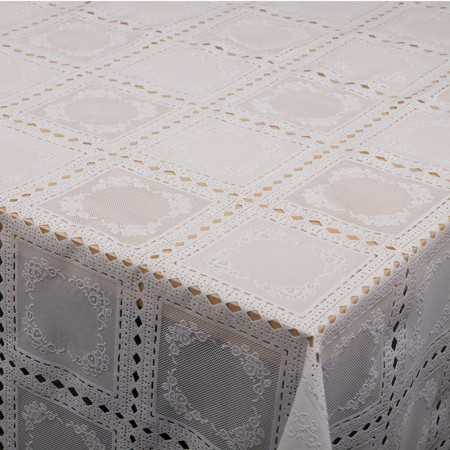 Squares White Vinyl Lace PVC Tablecloth