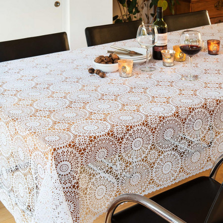 Circles White Vinyl Lace PVC Tablecloth