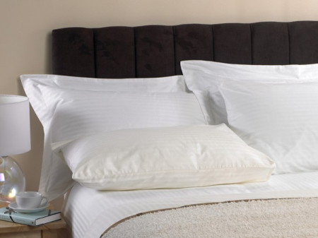 White Cotton Sateen Pillow Case, 1cm Stripe, 350 Thread Count