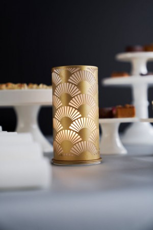 Duni Peacock Gold Candle Holder Shown With LED Lights