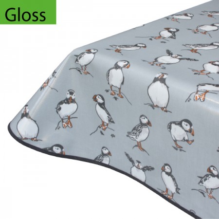 Puffins Grey, Gloss Oilcloth Tablecloth