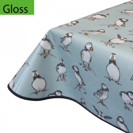 Puffins Duck Egg Blue, Gloss Oilcloth Tablecloth