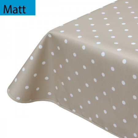 Matt PVC Oilcloth Tablecloth Polka Dot Taupe